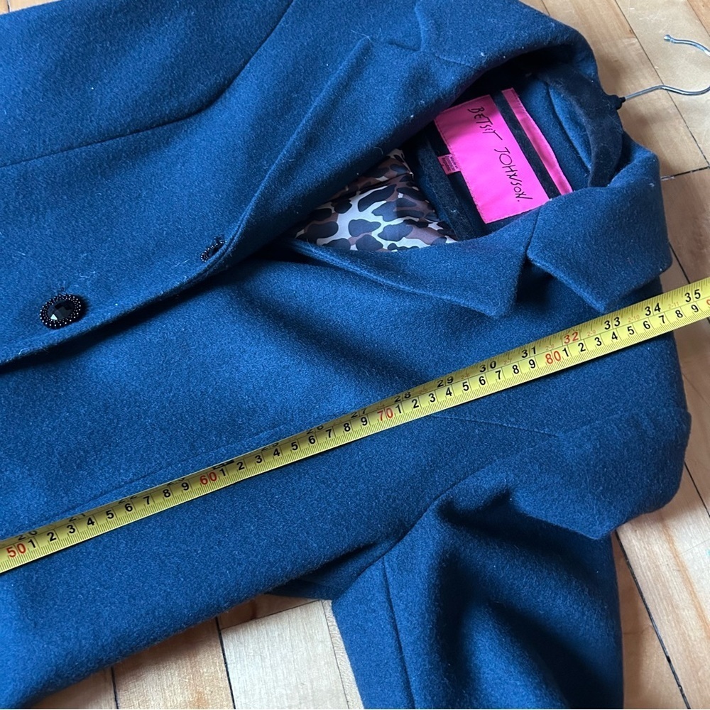 Betsey Johnson Sz 6 Wool Blend Navy Twee Bedazzled Button Coat - Picture 9 of 13